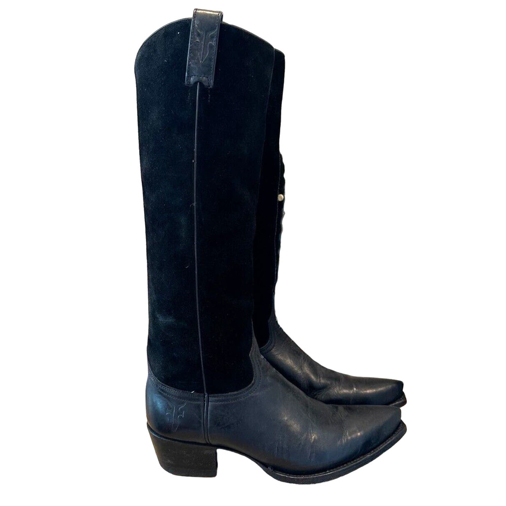 Frye Vintage Black Leather Knee High Pointed Toe Boots 7.5 FIT 7.5/8 - Picture 10 of 11